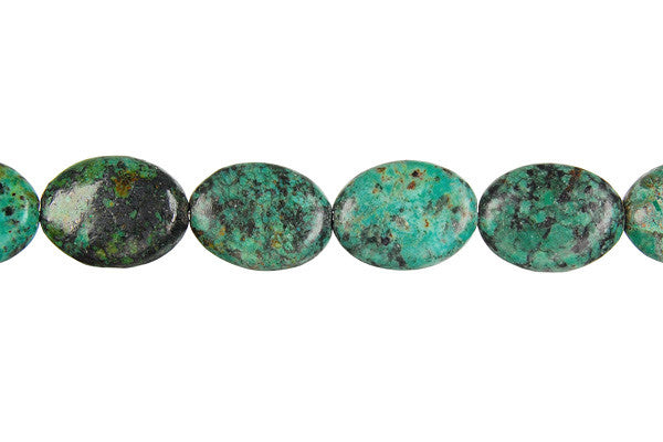 African Turquoise Beads - Dark) Flat Oval - 12x16mm - 16-inch - unbranded beads for jewelry making