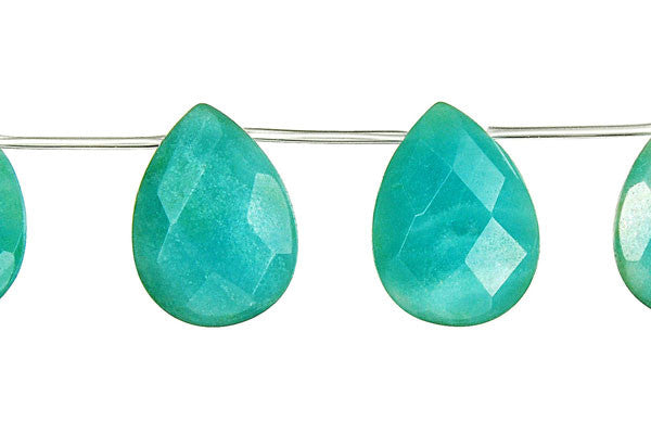 Amazonite Beads - Faceted Flat Briolette (Dark) - 13x18mm - 16-inch - unbranded beads for jewelry making