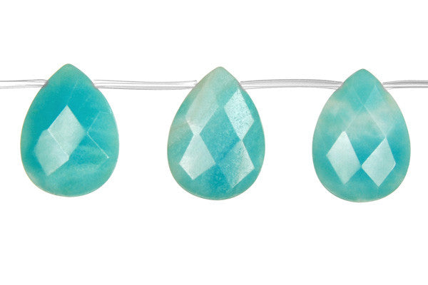 Amazonite Beads - Faceted Flat Briolette (Dark) - 18x25mm - 8-inch - unbranded beads for jewelry making