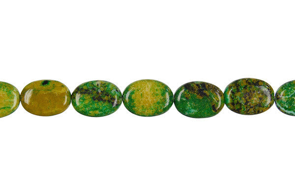 Turquoise Beads - Yellow and Green Turquoise Flat Oval - 10x14mm - 16-inch - unbranded beads for jewelry making