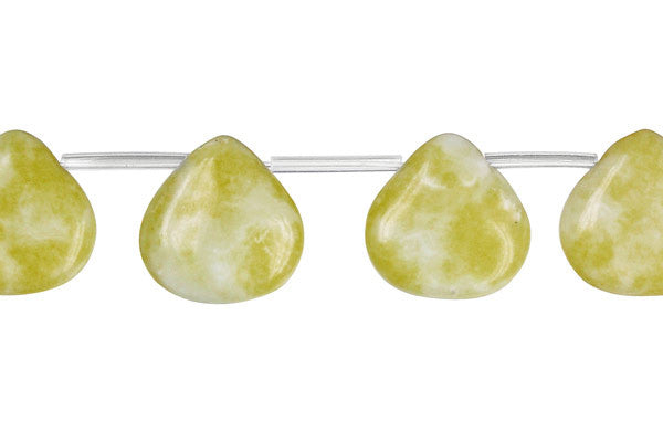 Lemon Jade Beads - Flat Heart Briolette - 15x15mm - 16-inch - unbranded beads for jewelry making