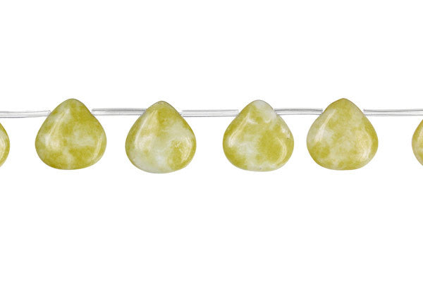 Lemon Jade Beads - Flat Heart Briolette - 10x10mm - 16-inch - unbranded beads for jewelry making