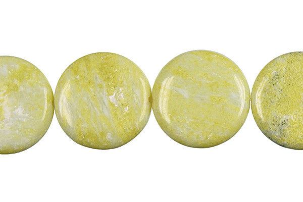 Lemon Jade Beads - Coin - 20x20mm - 16-inch - unbranded beads for jewelry making