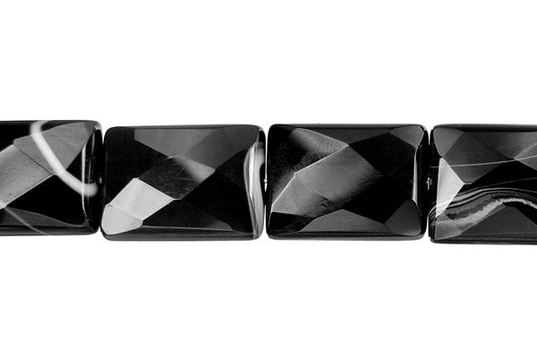 Sardonyx Beads - (Black Faceted Rectangle Beads - 13x18mm - 16-inch - unbranded beads for jewelry making