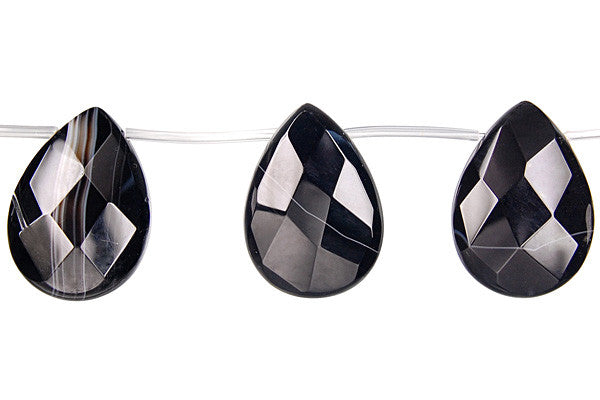 Black Sardonyx Beads - Black - Faceted Flat Briolette - 10x14mm - 16-inch - unbranded beads for jewelry making