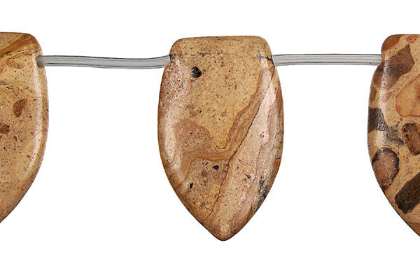 Picture Jasper Beads - New Picture Jasper Shield - 18x30mm - 16-inch - unbranded beads for jewelry making