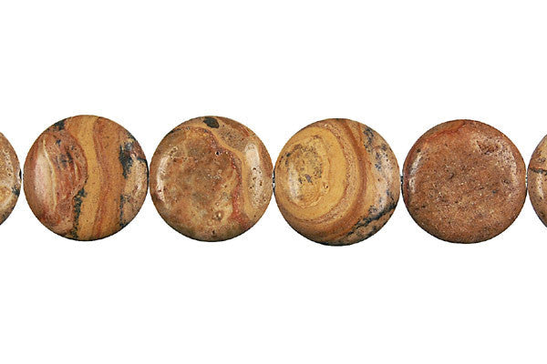 Picture Jasper Beads - New Picture Jasper Coin - 14x14mm - 16-inch - unbranded beads for jewelry making