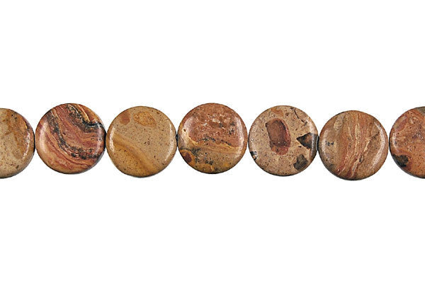Picture Jasper Beads - New Picture Jasper Coin - 10x10mm - 16-inch - unbranded beads for jewelry making