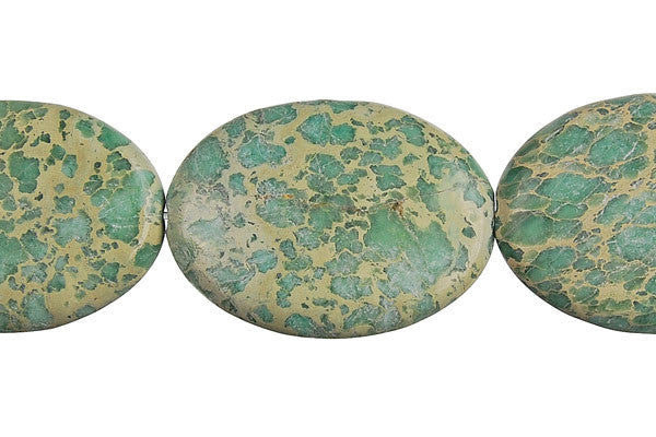 Aqua Terra Jasper Beads - Turquoise) Flat Oval - 20x30mm - 16-inch - unbranded beads for jewelry making