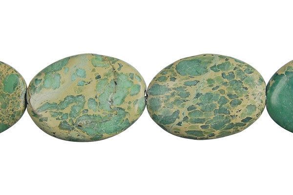 Aqua Terra Jasper Beads - Turquoise) Flat Oval - 18x25mm - 16-inch - unbranded beads for jewelry making