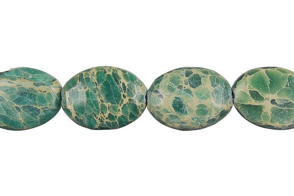 Aqua Terra Jasper Beads - Turquoise) Flat Oval - 13x18mm - 16-inch - unbranded beads for jewelry making