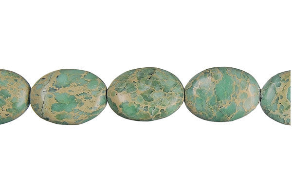 Aqua Terra Jasper Beads - Turquoise) Flat Oval - 12x16mm - 16-inch - unbranded beads for jewelry making