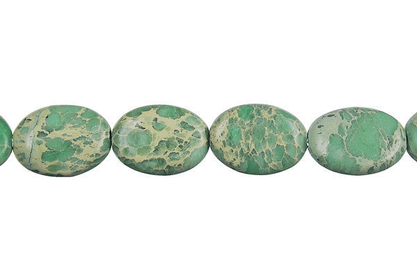 Aqua Terra Jasper Beads - Turquoise) Flat Oval - 10x14mm - 16-inch - unbranded beads for jewelry making