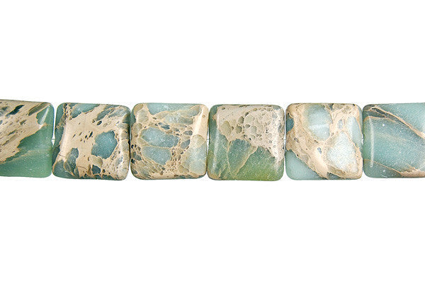 Aqua Terra Jasper Beads - Flat Square - 14x14mm - 16-inch - unbranded beads for jewelry making