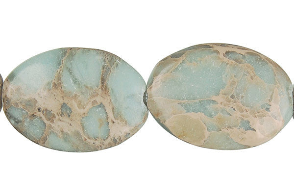 Aqua Terra Jasper Beads - Flat Oval - 20x30mm - 16-inch - unbranded beads for jewelry making