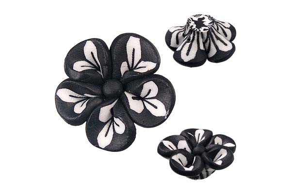 Poly Clay Flower (Black 106) - 22x22mm - Pack of 5 - unbranded Clay pendant for jewelry making