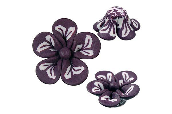Poly Clay Flower (Dark Purple 106) - 22x22mm - Pack of 5 - unbranded Clay pendant for jewelry making