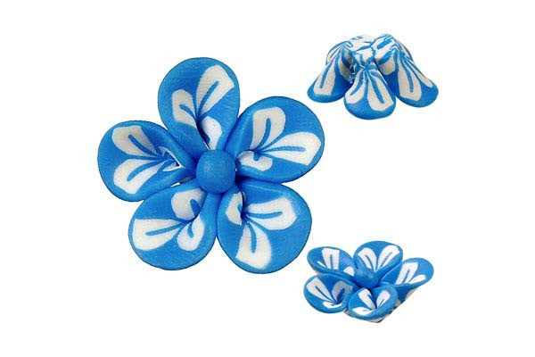 Poly Clay Flower (Blue 106) - 22x22mm - Pack of 5 - unbranded Clay pendant for jewelry making