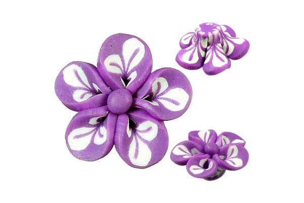 Poly Clay Flower (Purple 106) - 22x22mm - Pack of 5 - unbranded Clay pendant for jewelry making