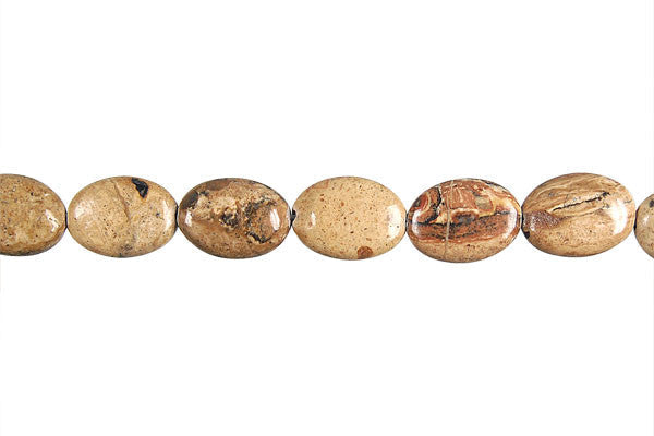 Picture Jasper Beads - New Picture Jasper Flat Oval - 10x14mm - 16-inch - unbranded beads for jewelry making
