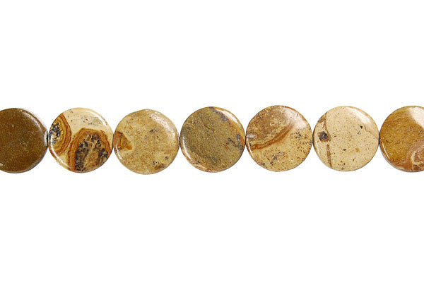 Picture Jasper Beads - New Picture Jasper Coin - 12x12mm - 16-inch - unbranded beads for jewelry making