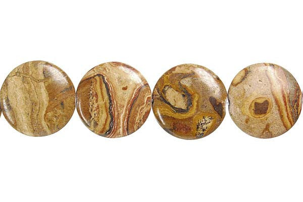 Picture Jasper Beads - New Picture Jasper Button - 20x20mm - 16-inch - unbranded beads for jewelry making