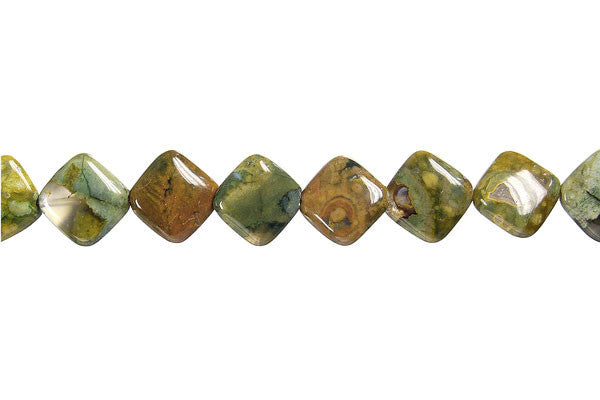 Rhyolite Beads - Diamond Square - 10x10mm - 16-inch - unbranded beads for jewelry making