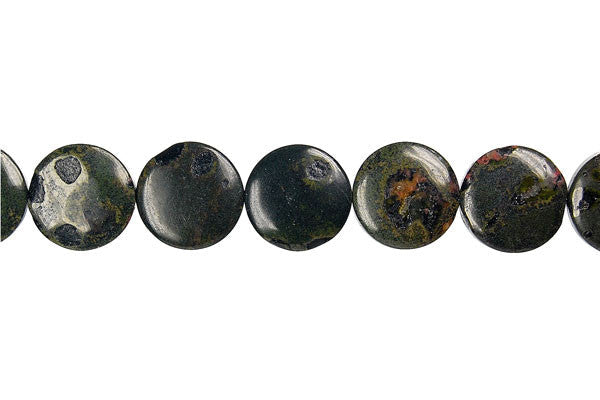Black Leopardskin Jasper Beads - Coin - 14x14mm - 16-inch - unbranded beads for jewelry making