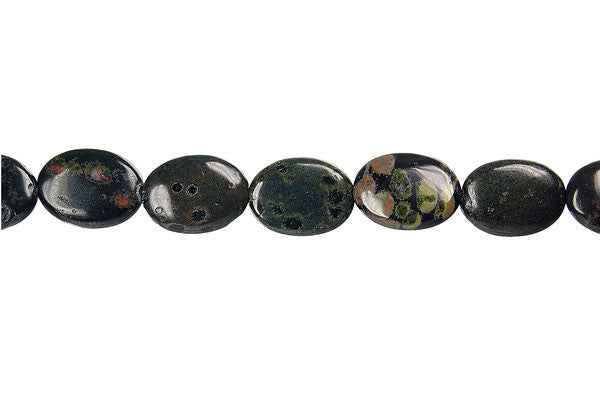 Black Leopardskin Jasper Beads - Flat Oval - 10x14mm - 16-inch - unbranded beads for jewelry making