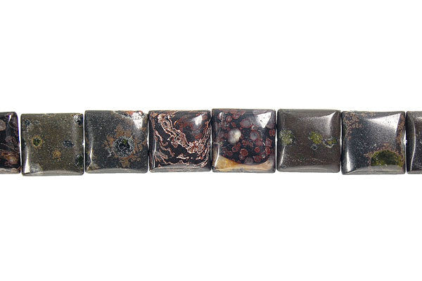 Black Leopardskin Jasper Beads - Flat Square - 12x12mm - 16-inch - unbranded beads for jewelry making
