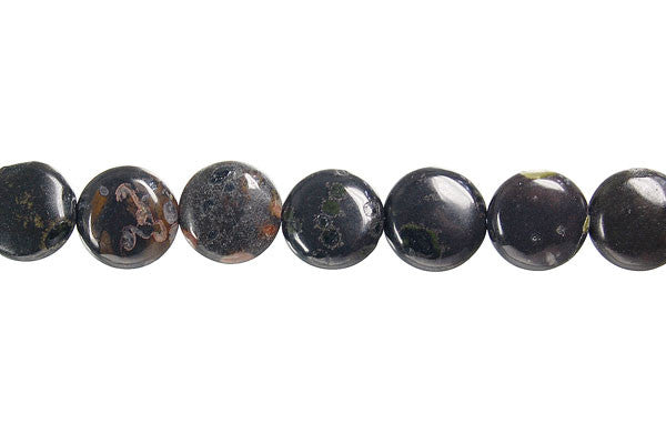 Black Leopardskin Jasper Beads - Button - 10x10mm - 16-inch - unbranded beads for jewelry making