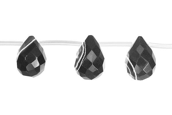 Sardonyx Beads - (Black Faceted Briolette Beads - 10x14mm - 16-inch - unbranded beads for jewelry making