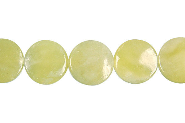 Olive Jade Beads - Light) Coin (B) - 12x12mm - 16-inch - unbranded beads for jewelry making