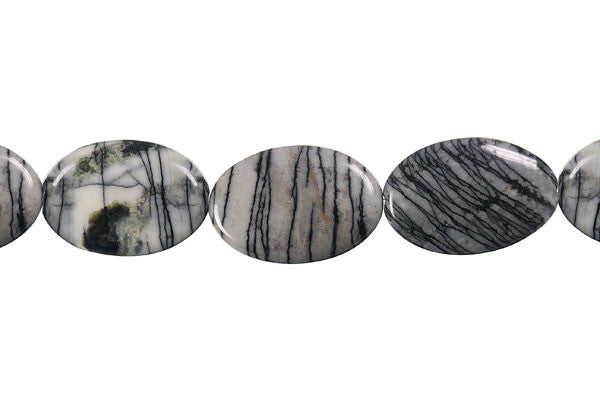 Spider Webbed Jasper Beads - Flat Oval - 12x16mm - 16-inch - unbranded beads for jewelry making