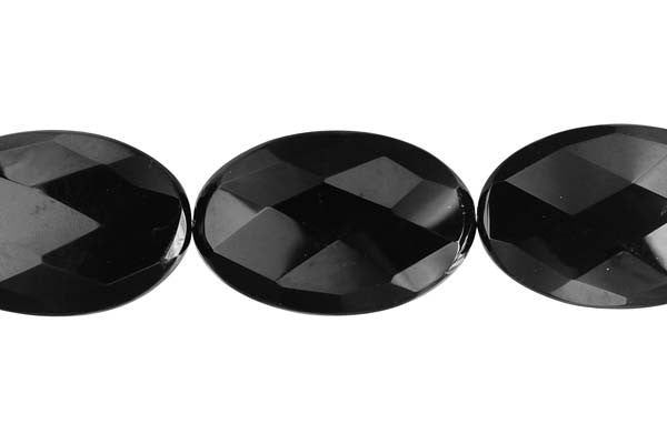 Black Onyx Beads - AAA) Faceted Flat Oval - 18x25mm - 16-inch - unbranded beads for jewelry making