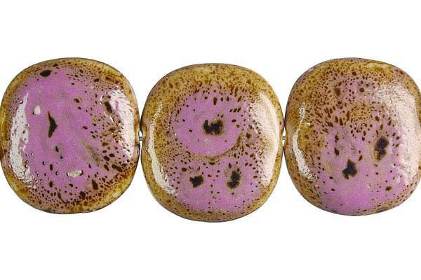 Porcelain Ceramic Beads - Button (Pink) - 25-30mm - 13-14-inch - unbranded beads for jewelry making