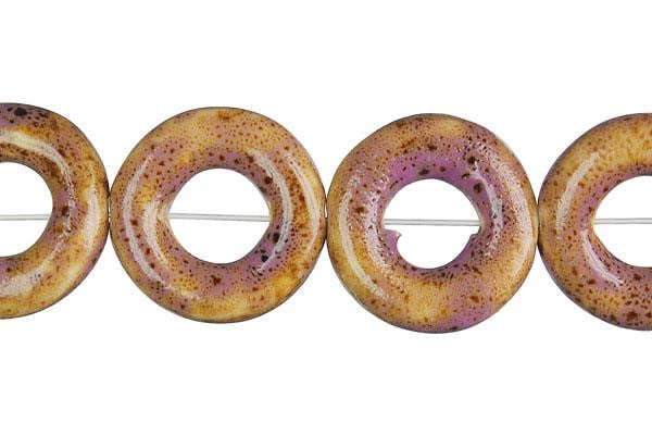Porcelain Ceramic Beads - Donut (Pink) - 26-27mm - 16-inch - unbranded beads for jewelry making