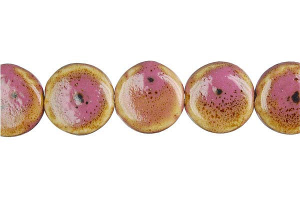 Porcelain Ceramic Beads - Coin (Pink) - 18x18mm - 16-inch - unbranded beads for jewelry making