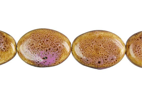 Porcelain Ceramic Beads - Flat Oval (Pink) - 22x30mm - 16-inch - unbranded beads for jewelry making