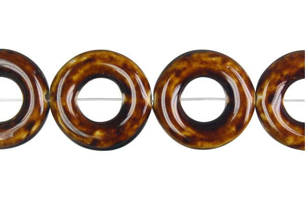 Porcelain Ceramic Beads - Donut (Coffee) - 26-27mm - 16-inch - unbranded beads for jewelry making
