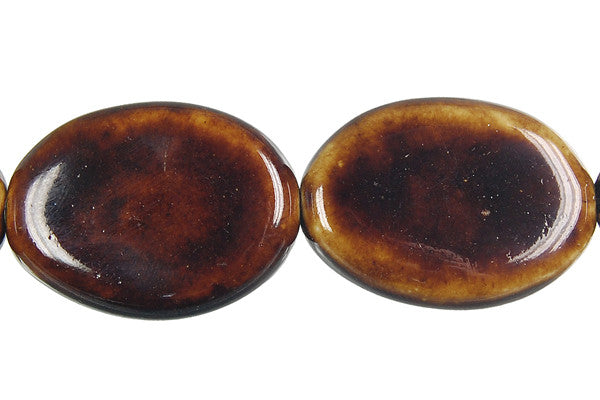 Porcelain Ceramic Beads - Flat Oval (Coffee) - 22x30mm - 16-inch - unbranded beads for jewelry making