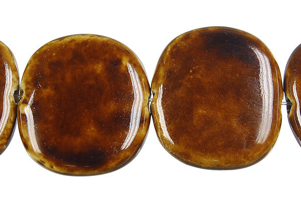 Porcelain Ceramic Beads - Button (Coffee) - 25-30mm - 13-14-inch - unbranded beads for jewelry making