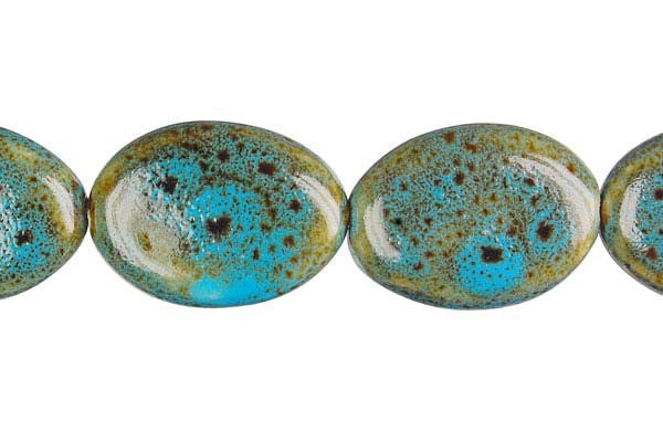 Porcelain Ceramic Beads - Flat Oval (Green) - 22x30mm - 16-inch - unbranded beads for jewelry making