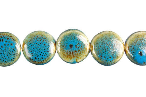 Porcelain Ceramic Beads - Coin (Green) - 18x18mm - 16-inch - unbranded beads for jewelry making
