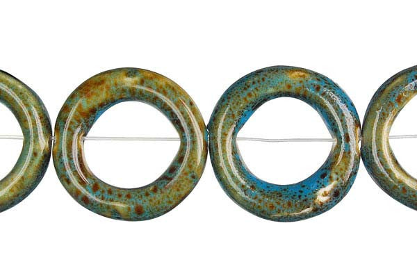 Porcelain Ceramic Beads - Donut (Green) - 28-30mm - 16-inch - unbranded beads for jewelry making