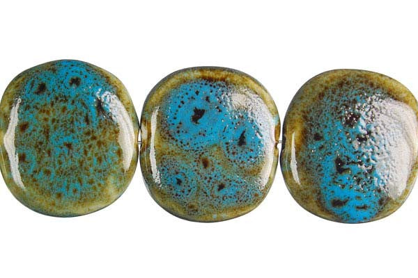 Porcelain Ceramic Beads - Button (Green) - 25-30mm - 13-14-inch - unbranded beads for jewelry making