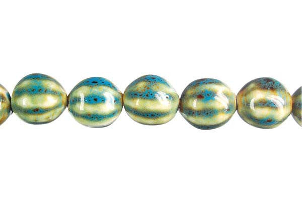 Porcelain Ceramic Beads - Octagon Rice (Green) - 13x14mm - 16-inch - unbranded beads for jewelry making