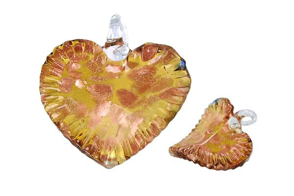 Lampwork Art Glass Twisted Flat Heart Pendants - 11 Styles