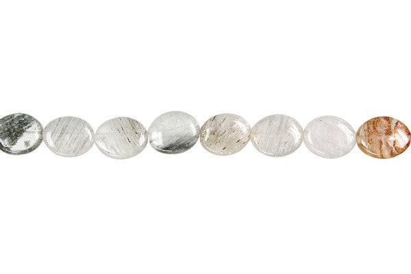Gray Tourmalined Quartz Beads - Flat Oval Beads - 8x10mm - 16-inch - unbranded beads for jewelry making