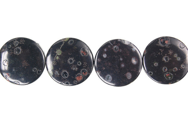 Black Leopardskin Jasper Beads - Coin - 20x20mm - 16-inch - unbranded beads for jewelry making